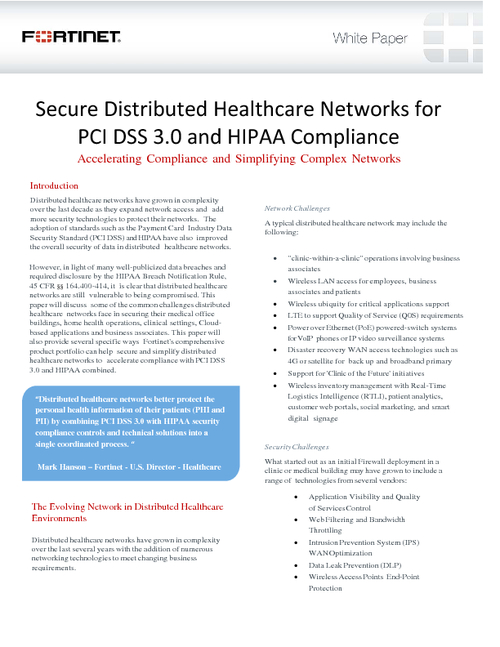 Securing Distributed Healthcare Networks for PCI DSS 3.0 and HIPAA Compliance