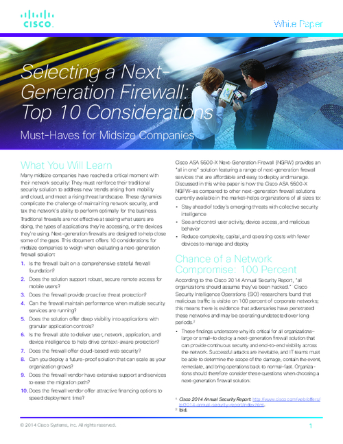 Selecting a Next-Generation Firewall: Top 10 Considerations