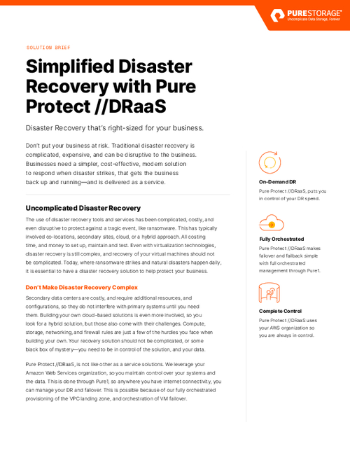 Simplified Disaster Recovery with Pure Protect //DRaaS