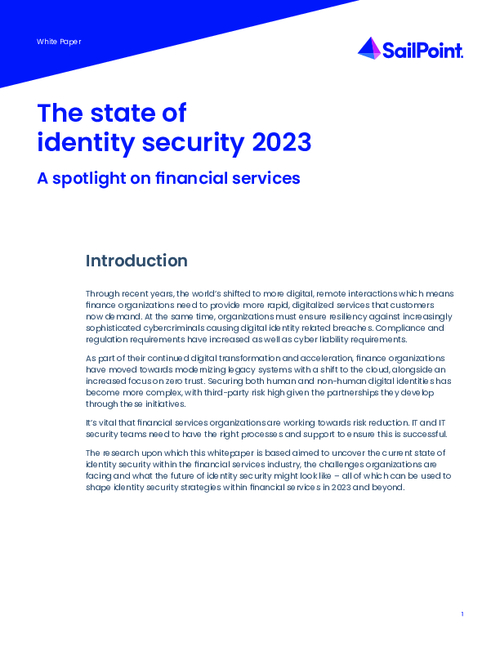 The state of identity security 2023: A spotlight on financial services