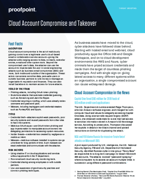 Threat Briefing: Cloud Account Compromise and Takeover