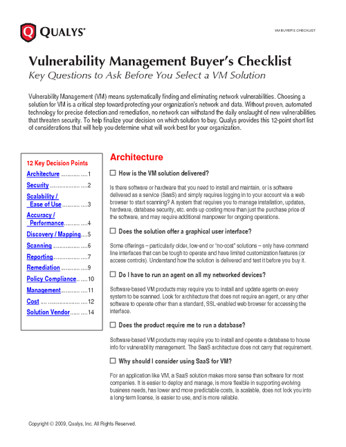 Vulnerability Management Buyer's Checklist