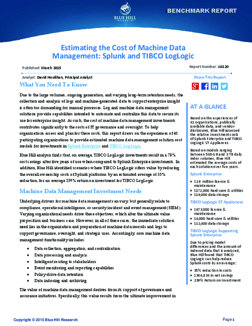 What You Need To Know: Estimating The Cost Of Machine Data Management