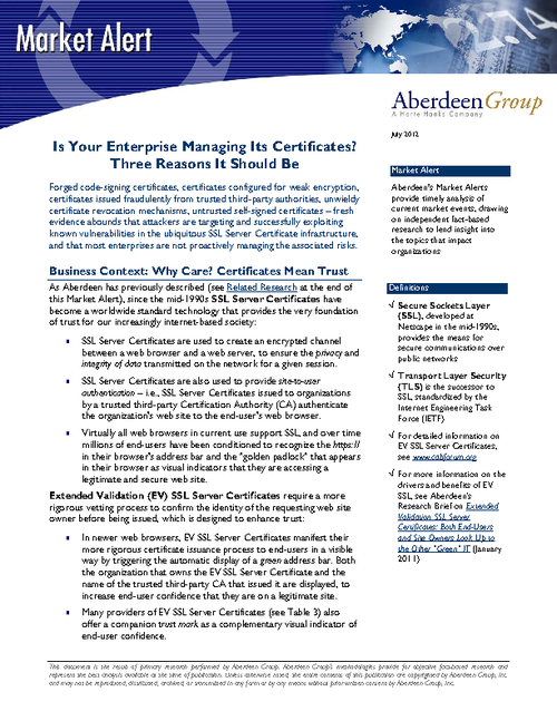 Is Your Enterprise Managing Certificates? Three Reasons It Should Be